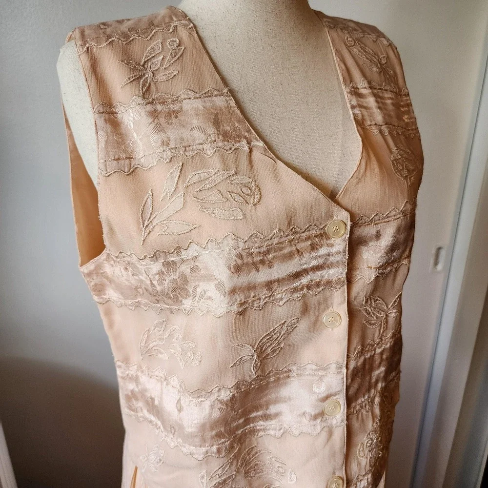 Asaro Petite Collection Vintage Pink Peach Embroidered Rayon Cotton Vest‎ PL
